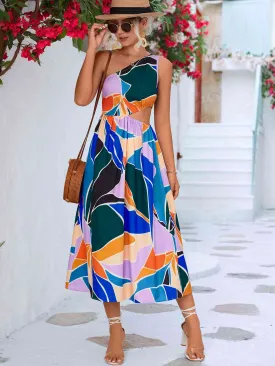 🌼 Printed Cutout One-Shoulder Sleeveless Dress 🌼