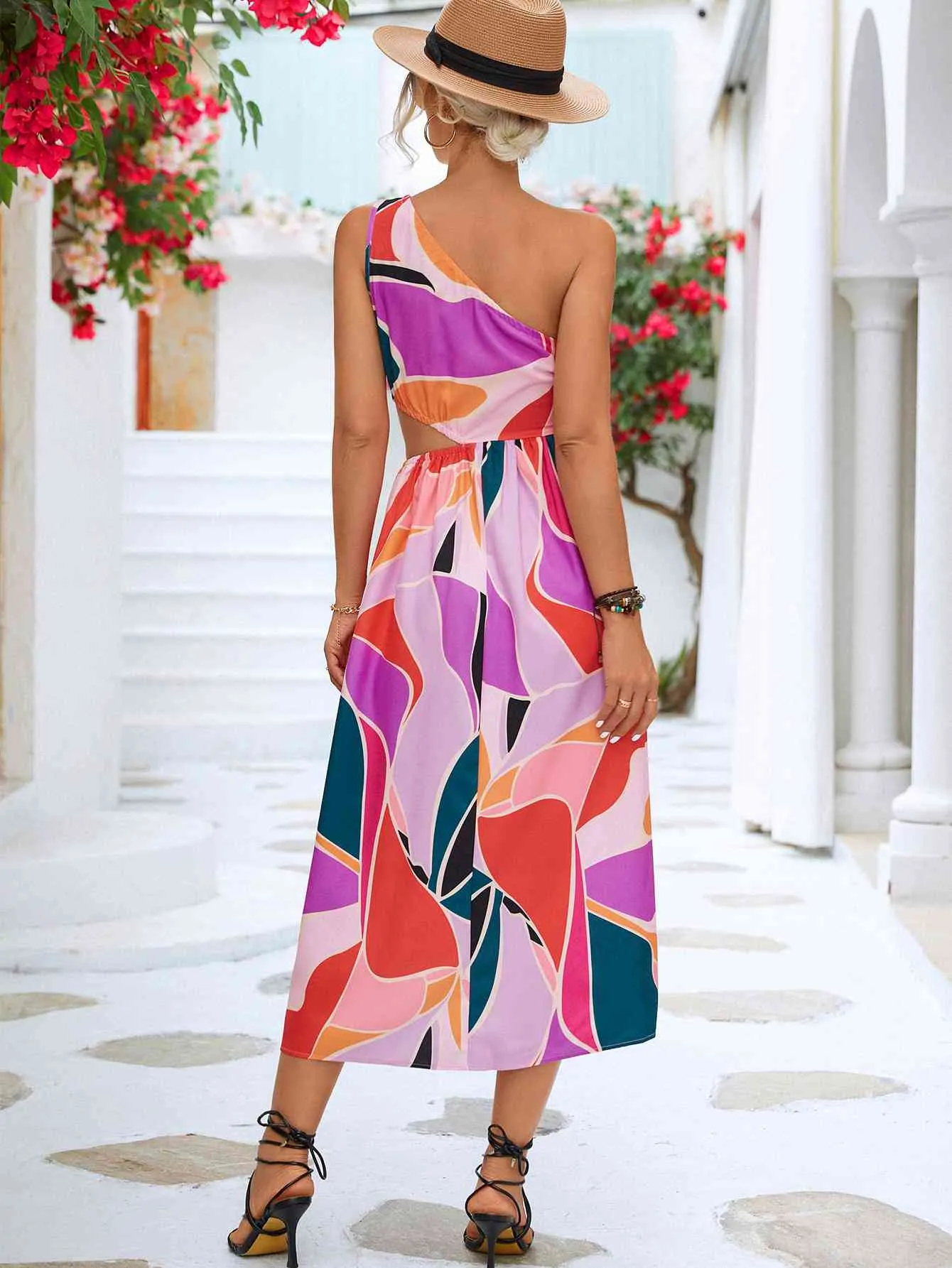 🌼 Printed Cutout One-Shoulder Sleeveless Dress 🌼