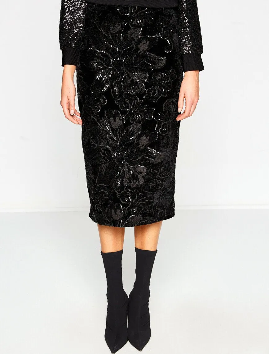 12305 Black Plain Midi Skirt