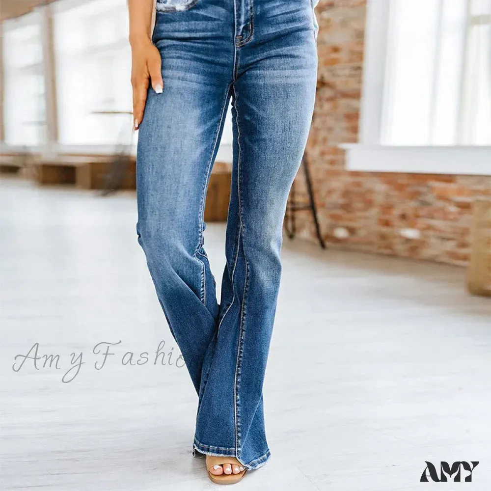 Amy Fashion - Patchwork Flared Vintage High Stretch Casual High Denim Jean