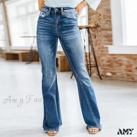 Amy Fashion - Patchwork Flared Vintage High Stretch Casual High Denim Jean