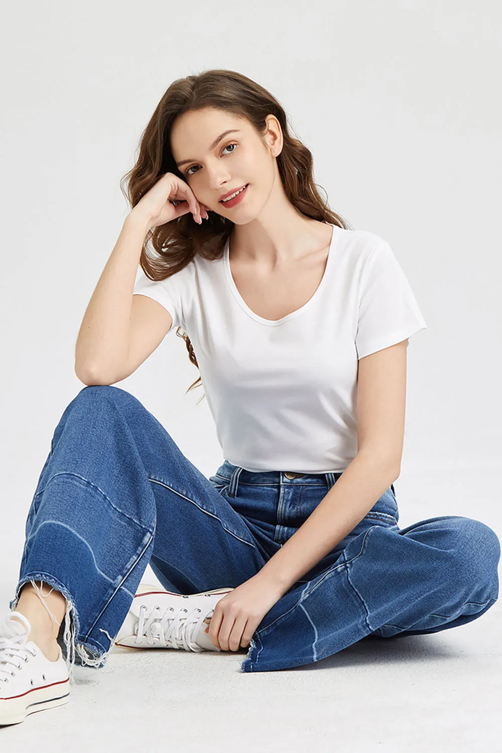 BAYEAS High Waist Release Hem Wide Leg Jeans