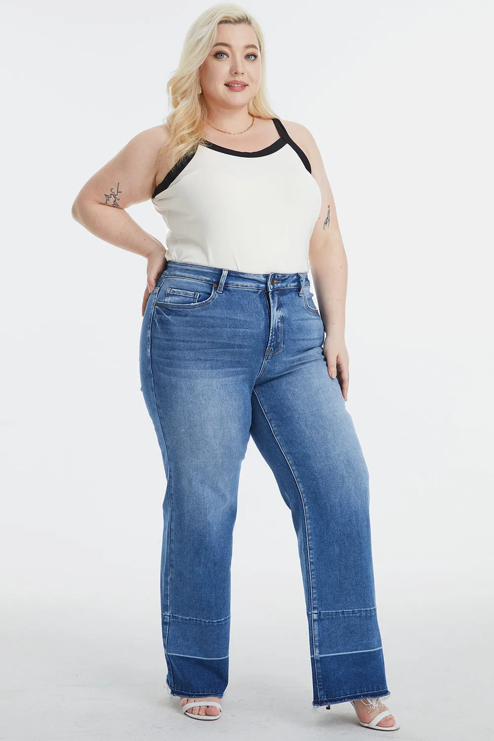 BAYEAS High Waist Release Hem Wide Leg Jeans
