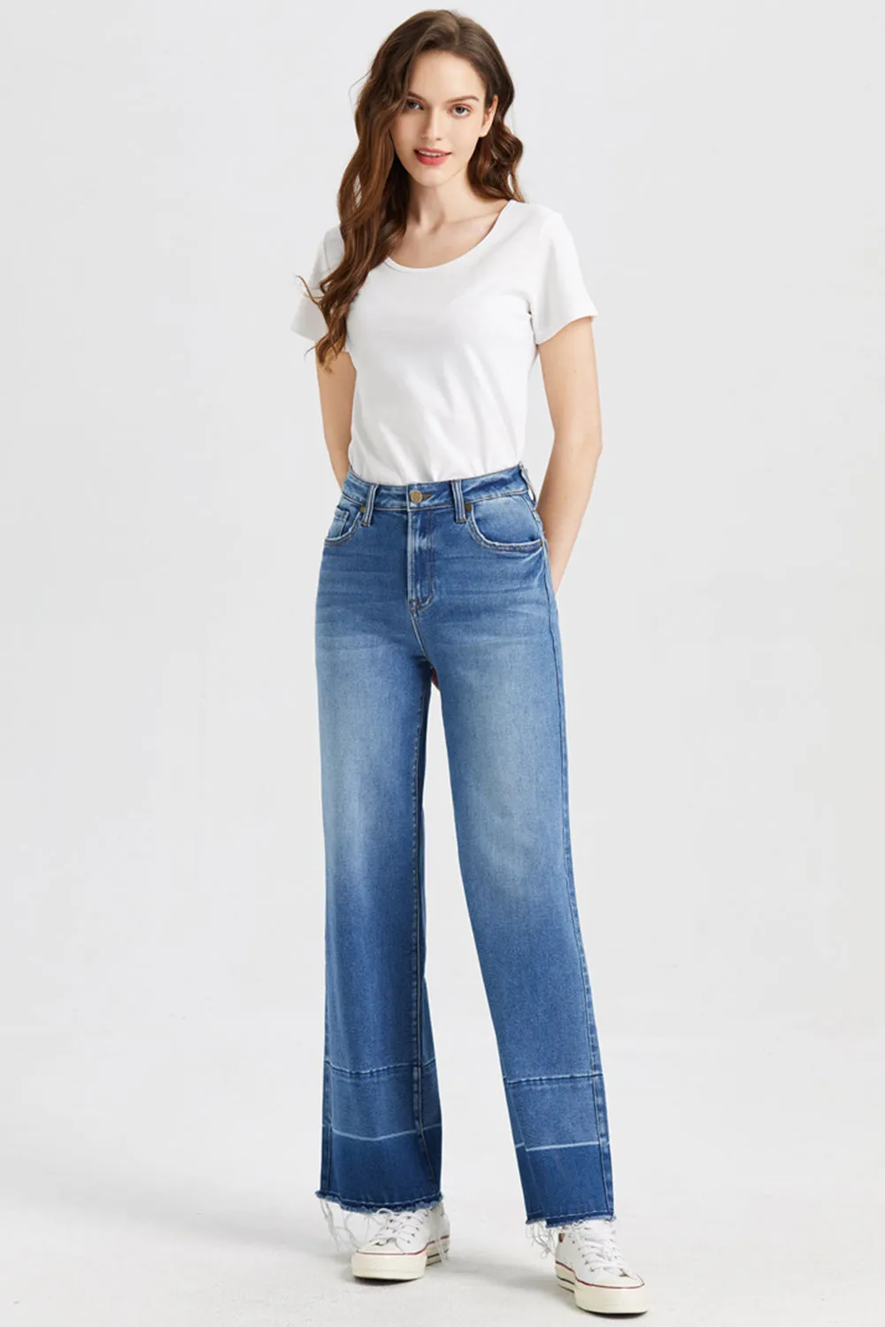 BAYEAS High Waist Release Hem Wide Leg Jeans