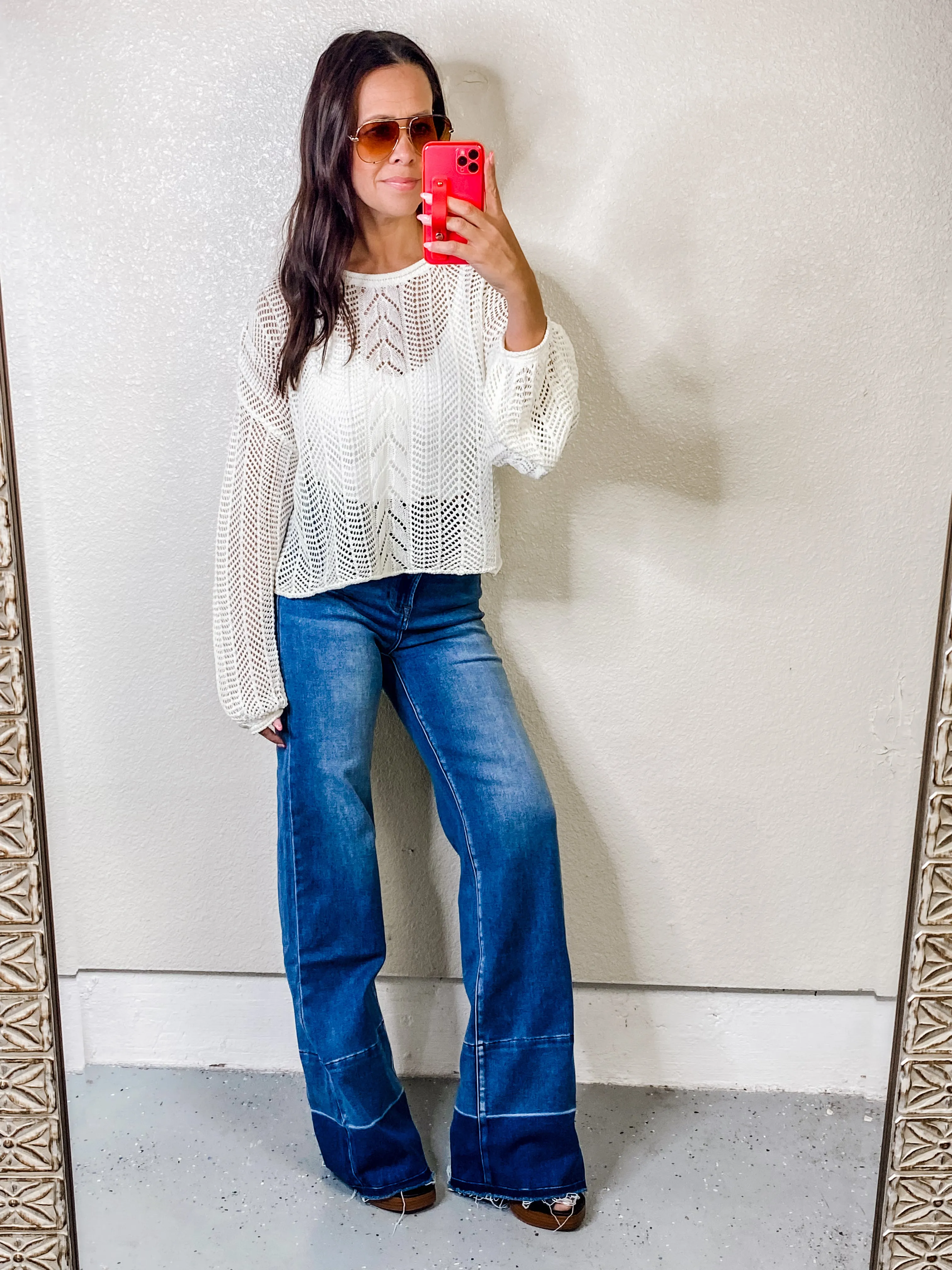 BAYEAS High Waist Release Hem Wide Leg Jeans