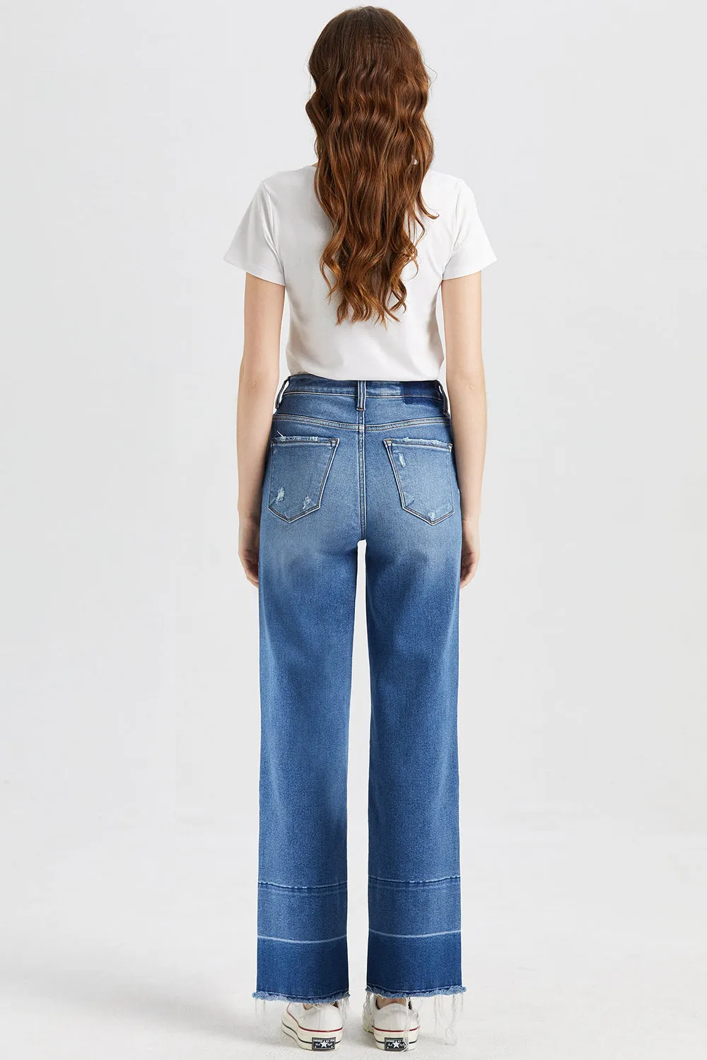 BAYEAS High Waist Release Hem Wide Leg Jeans