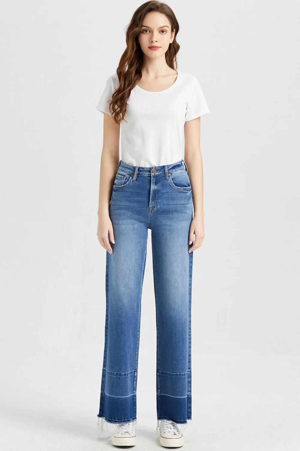 BAYEAS High Waist Release Hem Wide Leg Jeans