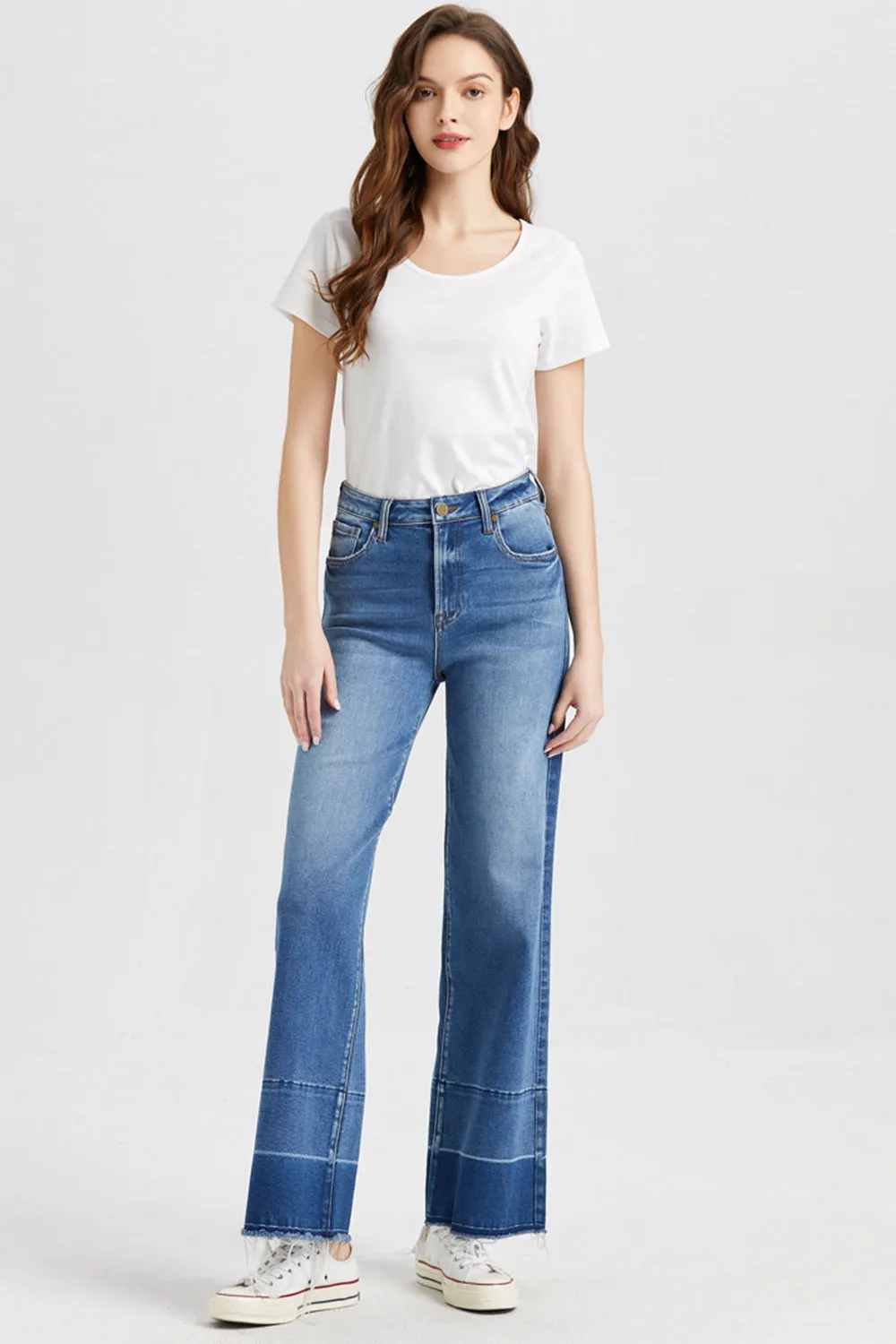 BAYEAS High Waist Release Hem Wide Leg Jeans
