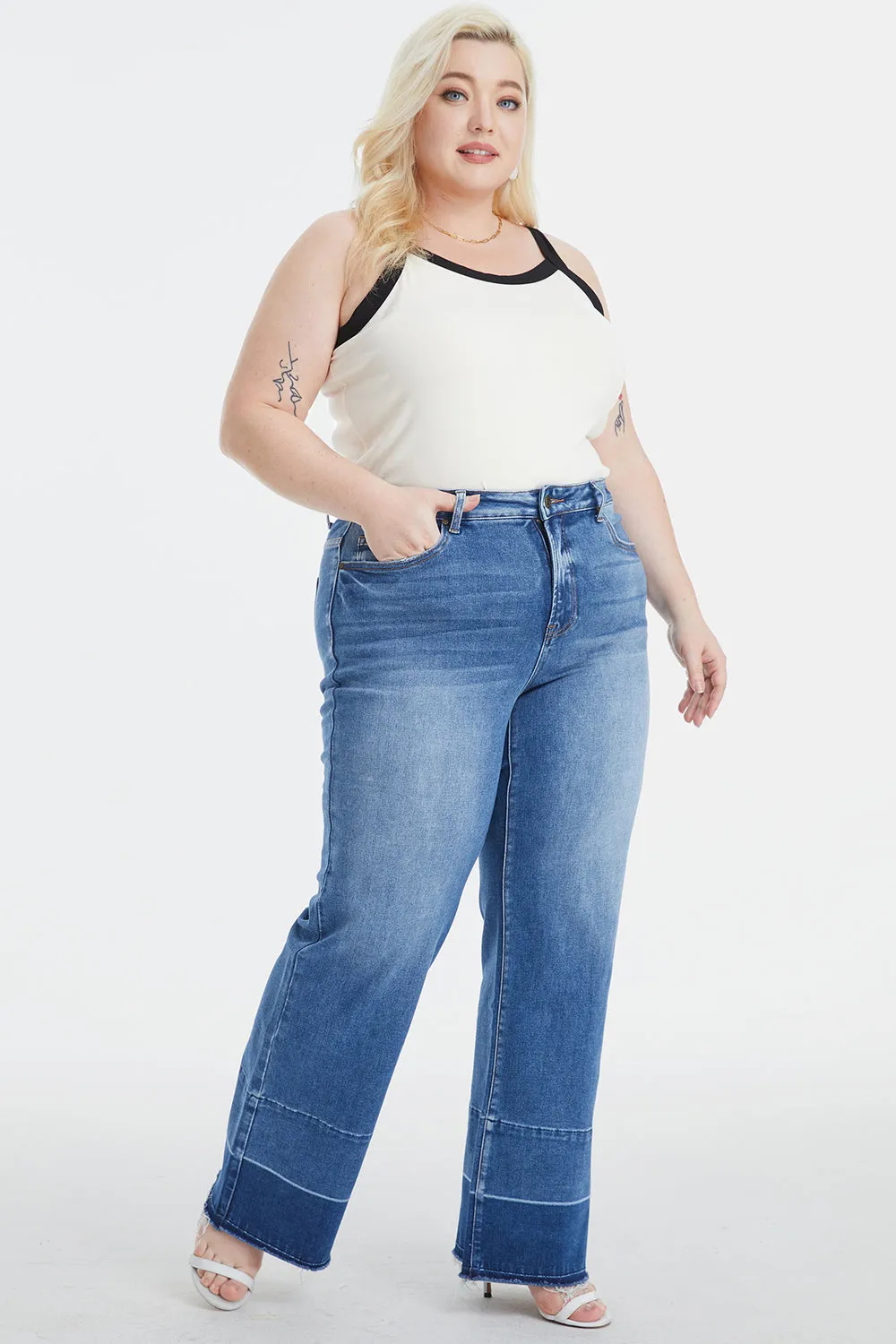 BAYEAS High Waist Release Hem Wide Leg Jeans