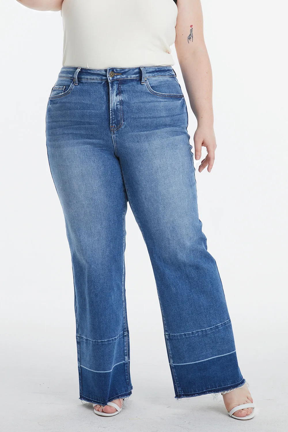 BAYEAS High Waist Release Hem Wide Leg Jeans