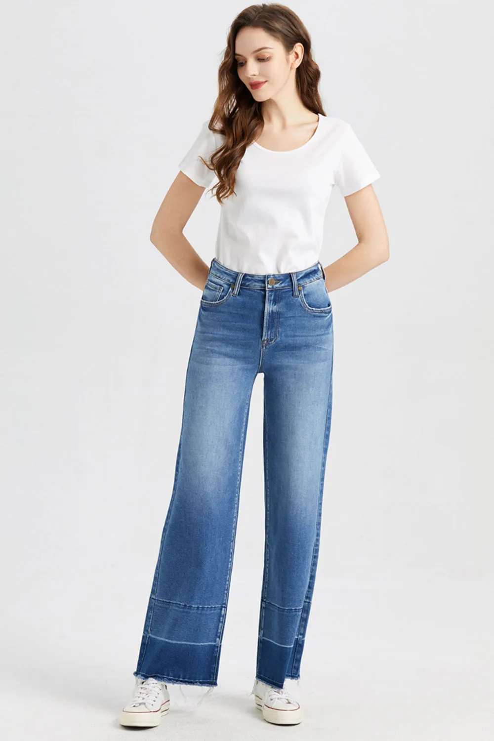BAYEAS High Waist Release Hem Wide Leg Jeans