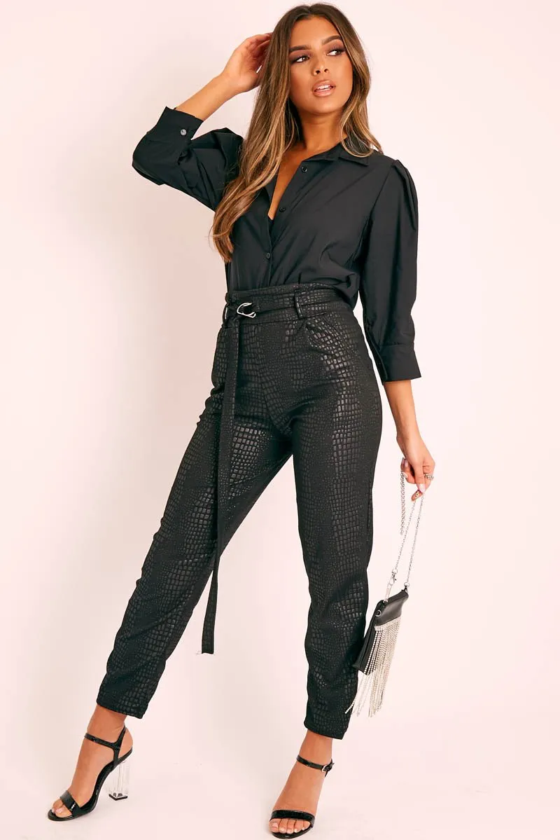 Black 3/4 Sleeve Button Shirt - Gelila