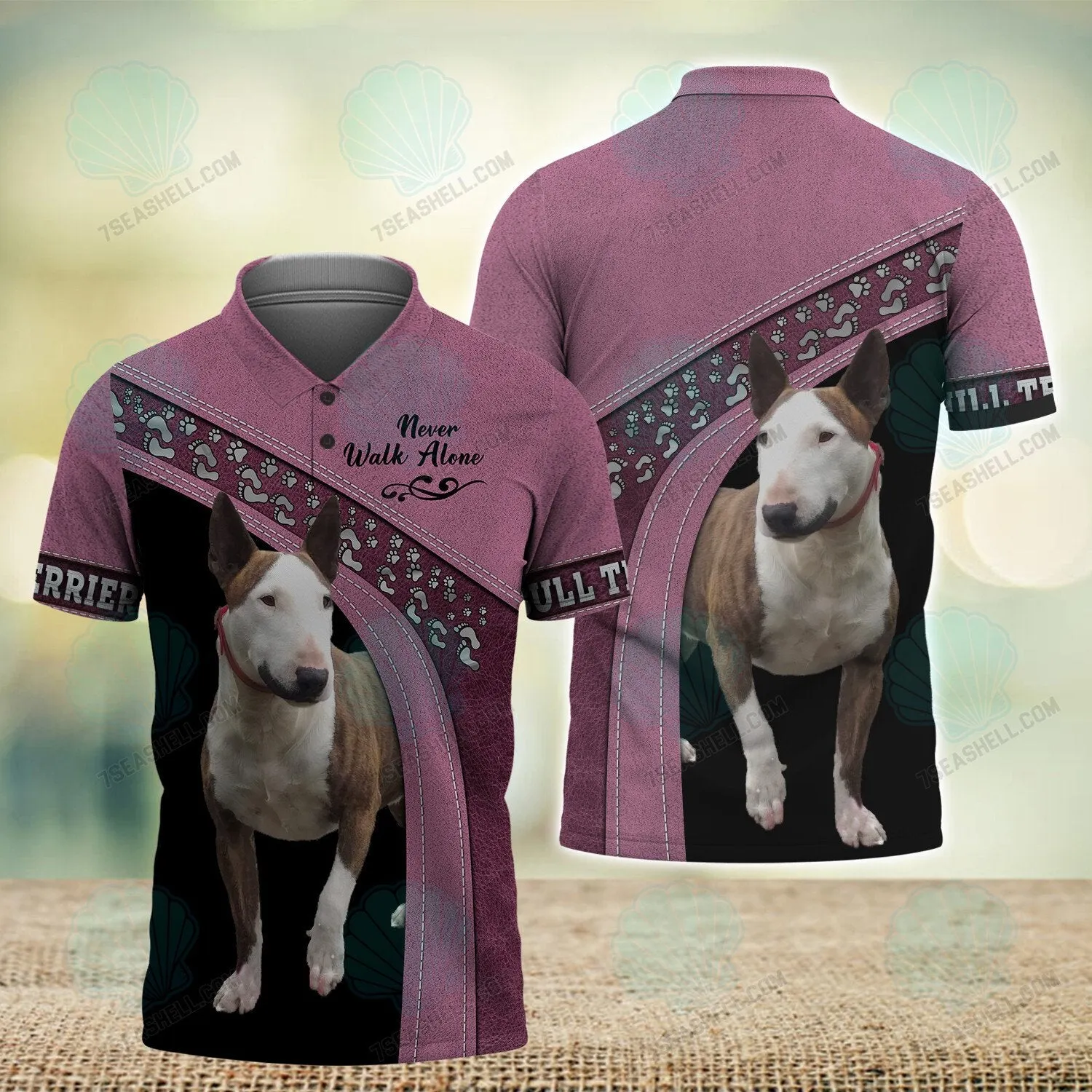 Bull Terriers Pink Love Never Walk Alone 3D Full Print Shirts, Dog Memorial Gifts for loss of Dog, Christmas Shirt for Dog Lovers