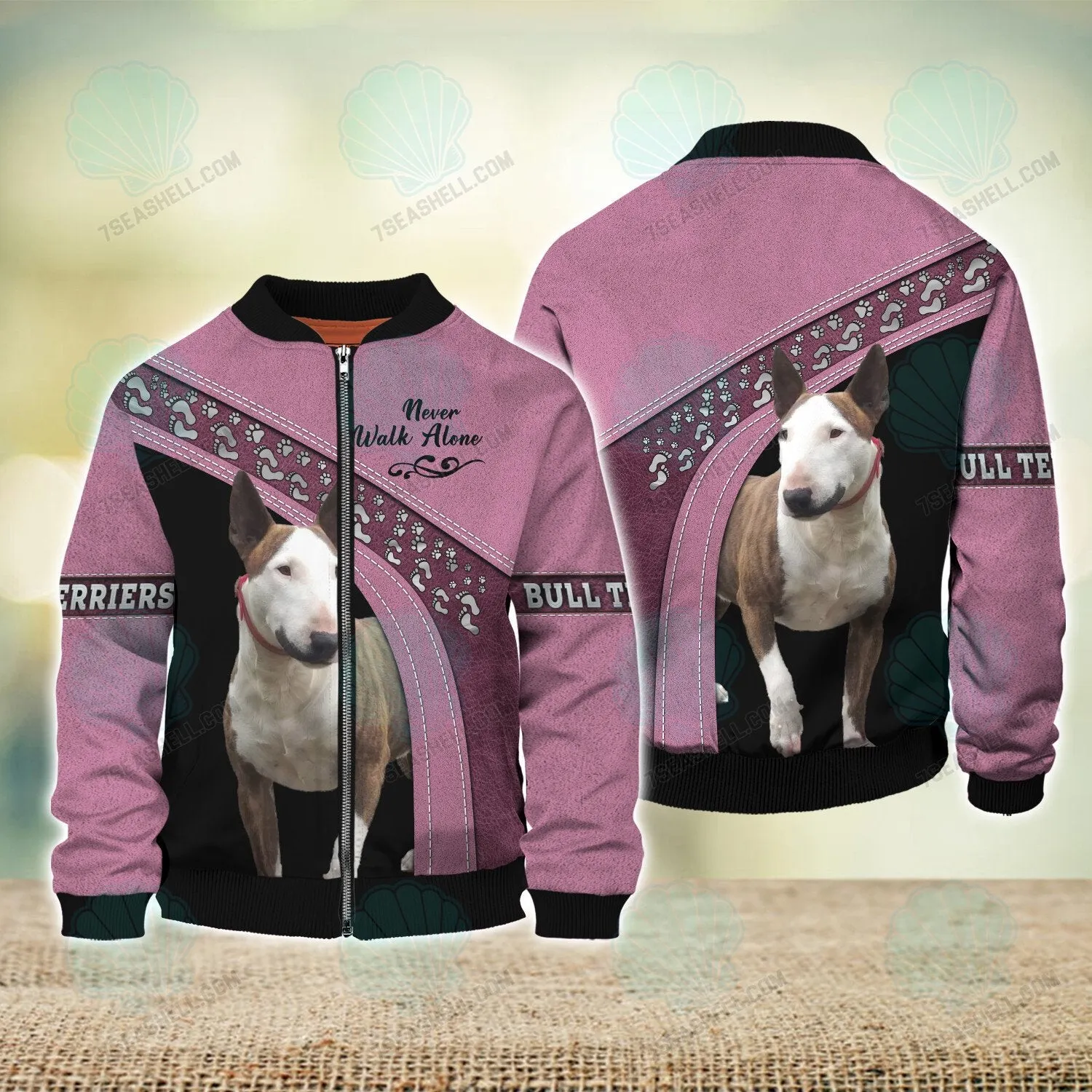 Bull Terriers Pink Love Never Walk Alone 3D Full Print Shirts, Dog Memorial Gifts for loss of Dog, Christmas Shirt for Dog Lovers