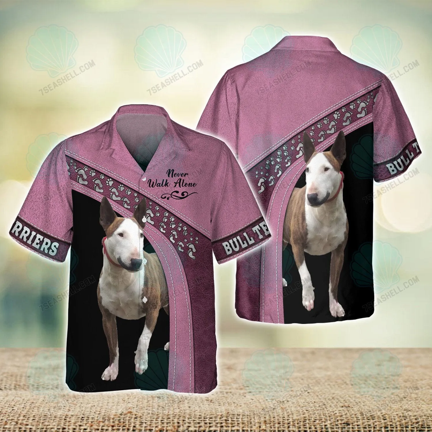 Bull Terriers Pink Love Never Walk Alone 3D Full Print Shirts, Dog Memorial Gifts for loss of Dog, Christmas Shirt for Dog Lovers