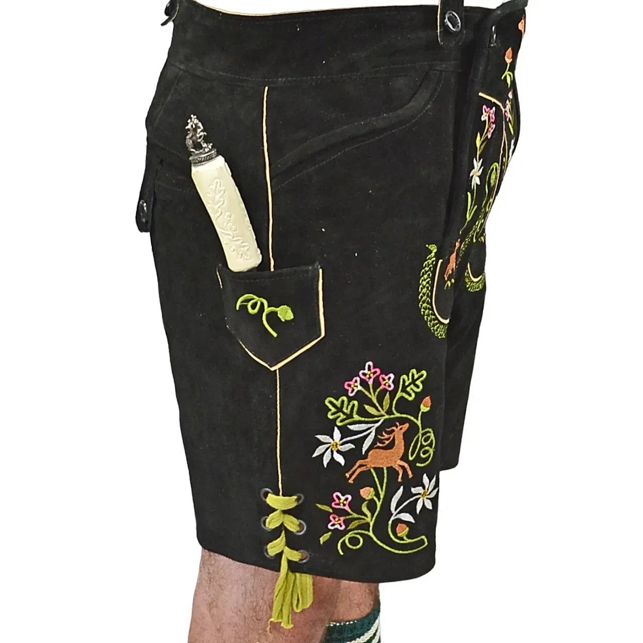 Colorful Black Lederhosen with Suspenders