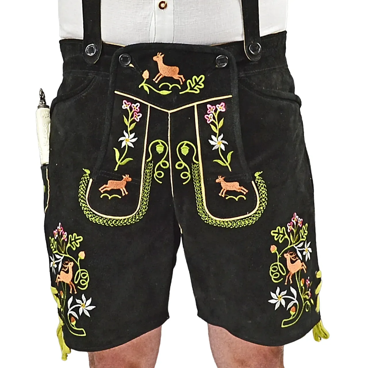 Colorful Black Lederhosen with Suspenders