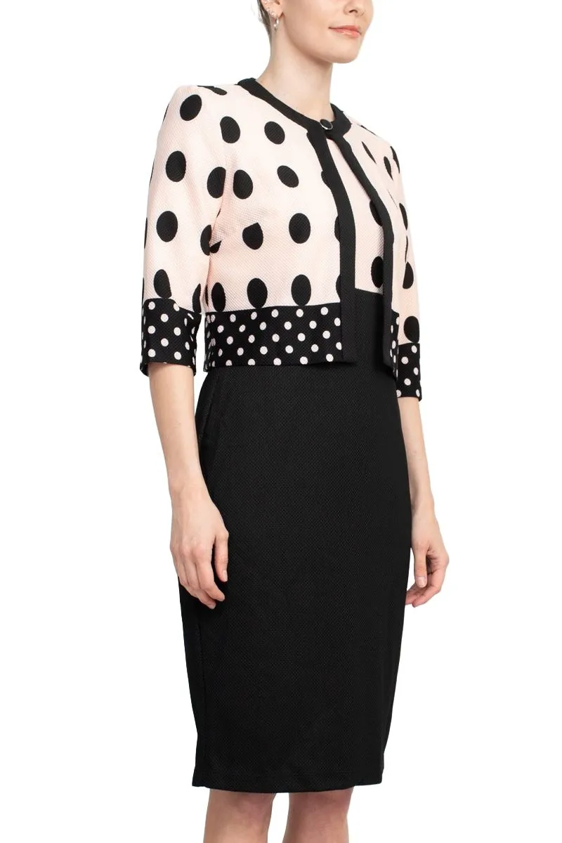 Danny & Nicole Boat Neck Sleeveless Zipper Back Polka Dot Print PK Jacket Dress