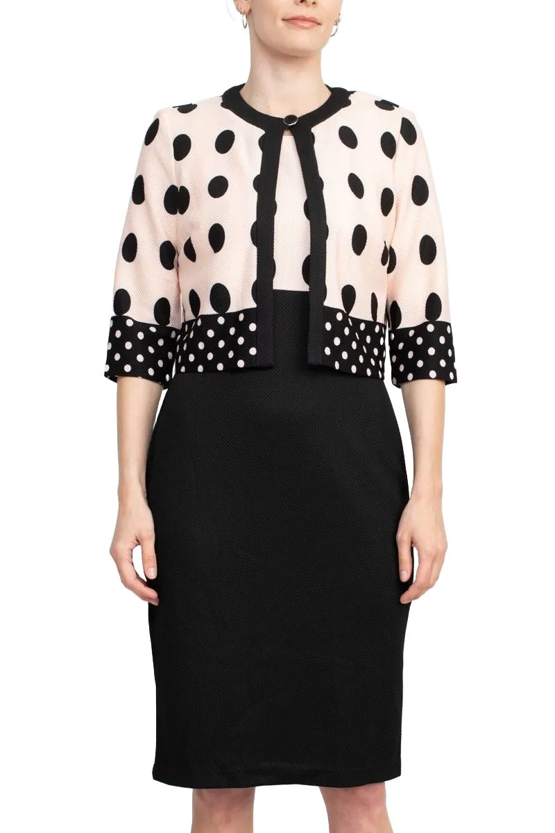 Danny & Nicole Boat Neck Sleeveless Zipper Back Polka Dot Print PK Jacket Dress