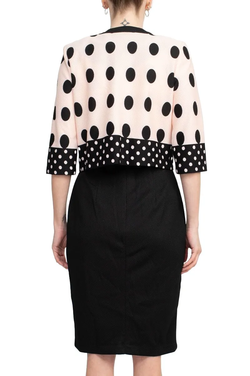 Danny & Nicole Boat Neck Sleeveless Zipper Back Polka Dot Print PK Jacket Dress