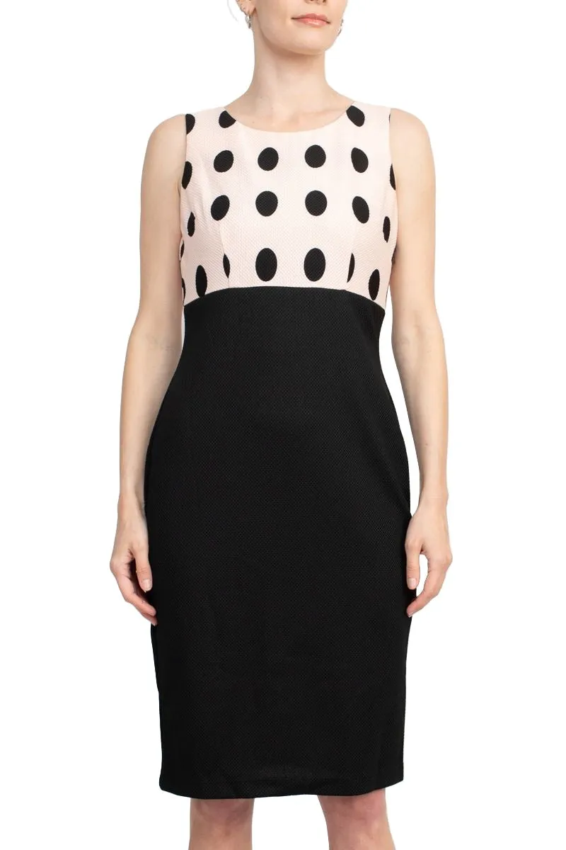 Danny & Nicole Boat Neck Sleeveless Zipper Back Polka Dot Print PK Jacket Dress