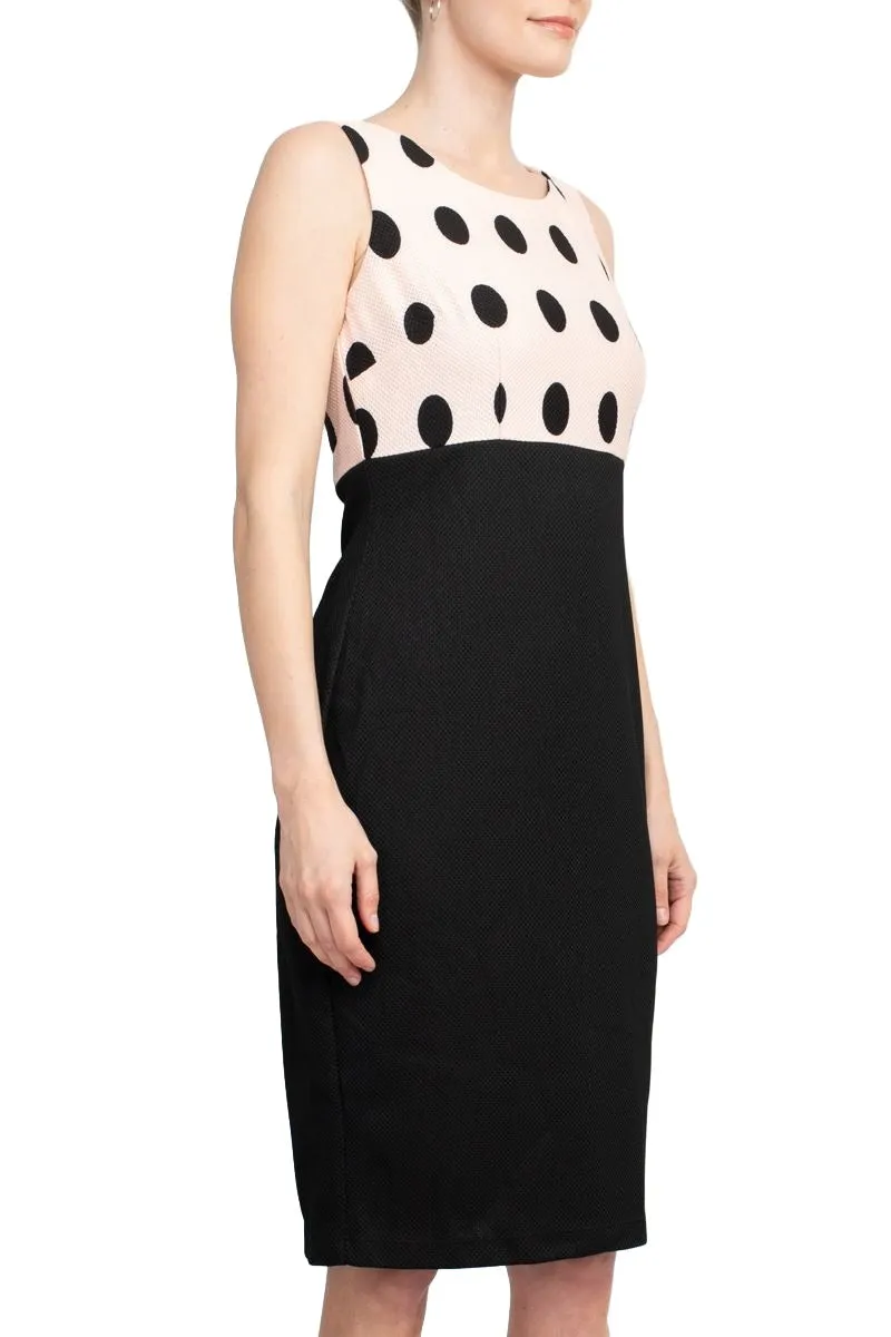 Danny & Nicole Boat Neck Sleeveless Zipper Back Polka Dot Print PK Jacket Dress