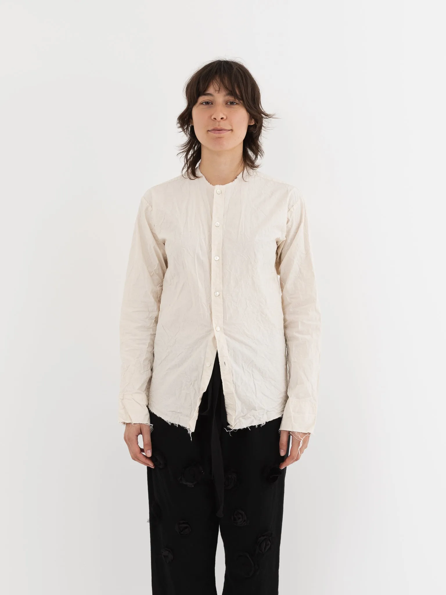 Elena Dawson No Collar Shirt in Cream