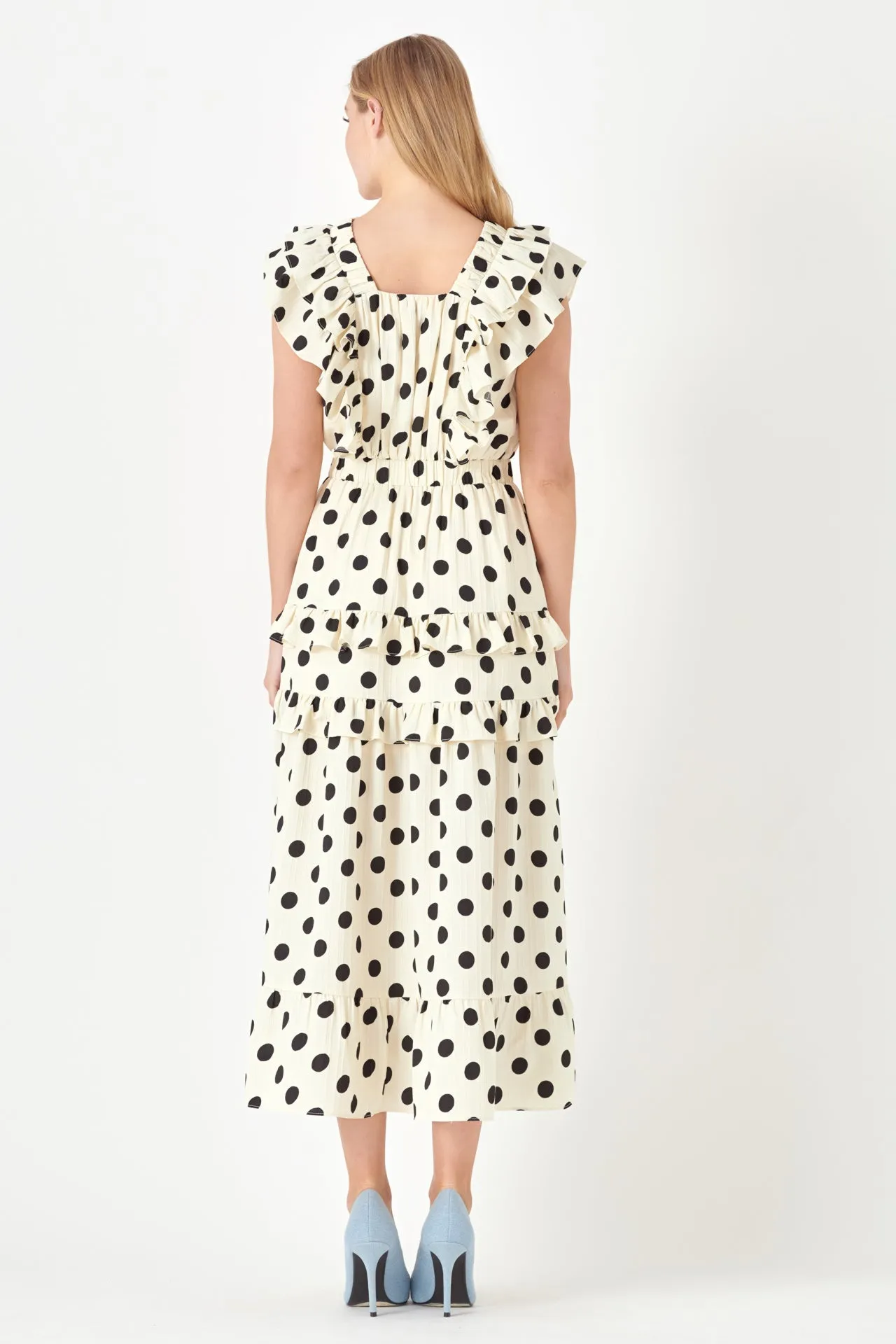 English Factory - Polka Dot Print Ruffle Detail Maxi Dress