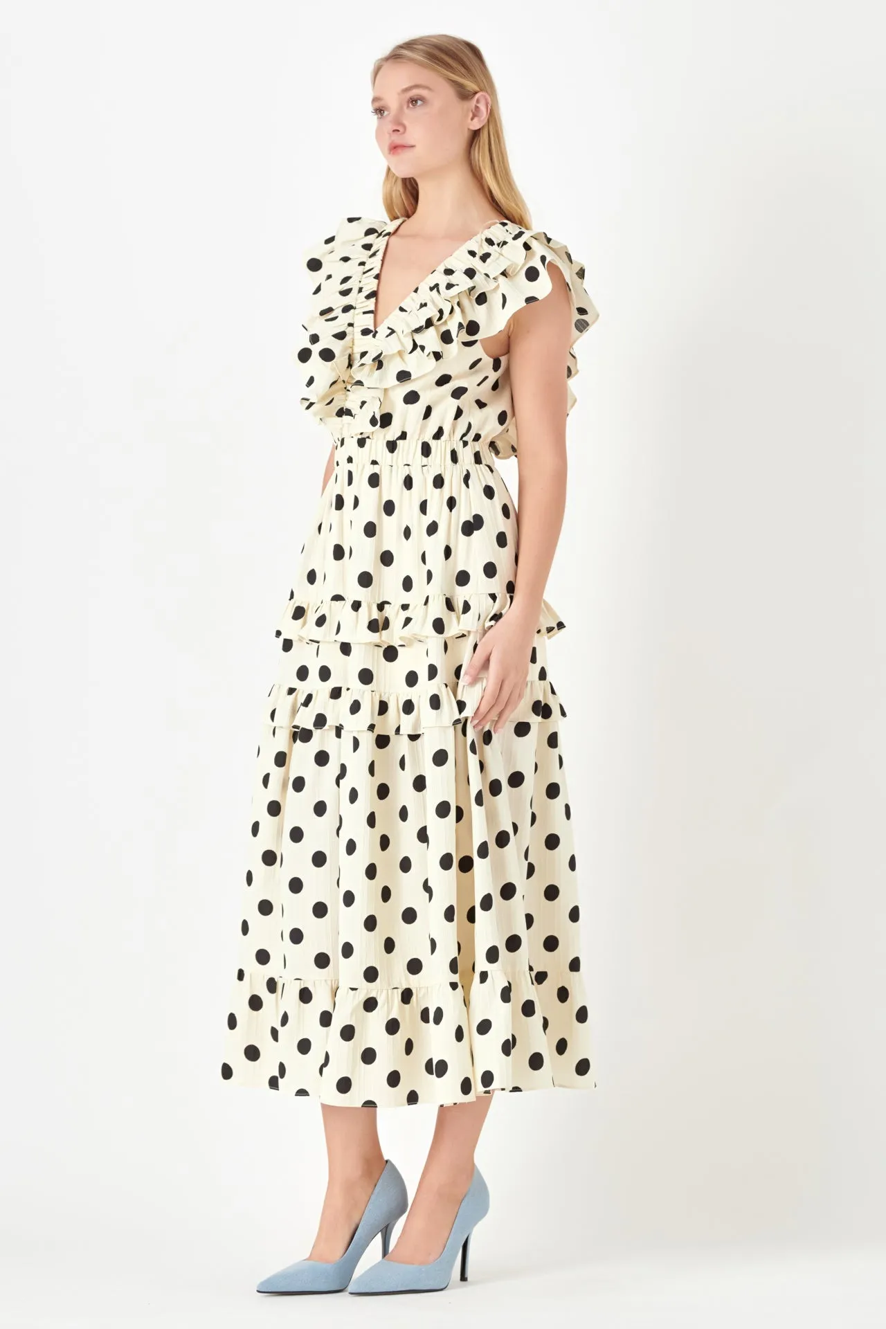 English Factory - Polka Dot Print Ruffle Detail Maxi Dress
