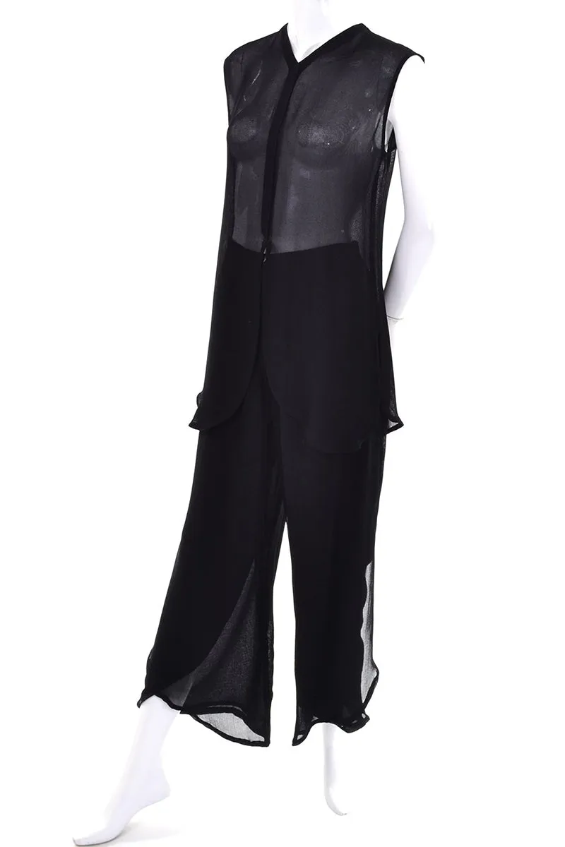 Giorgio Armani Black Sheer Crepe Evening Pants Tunic Ensemble