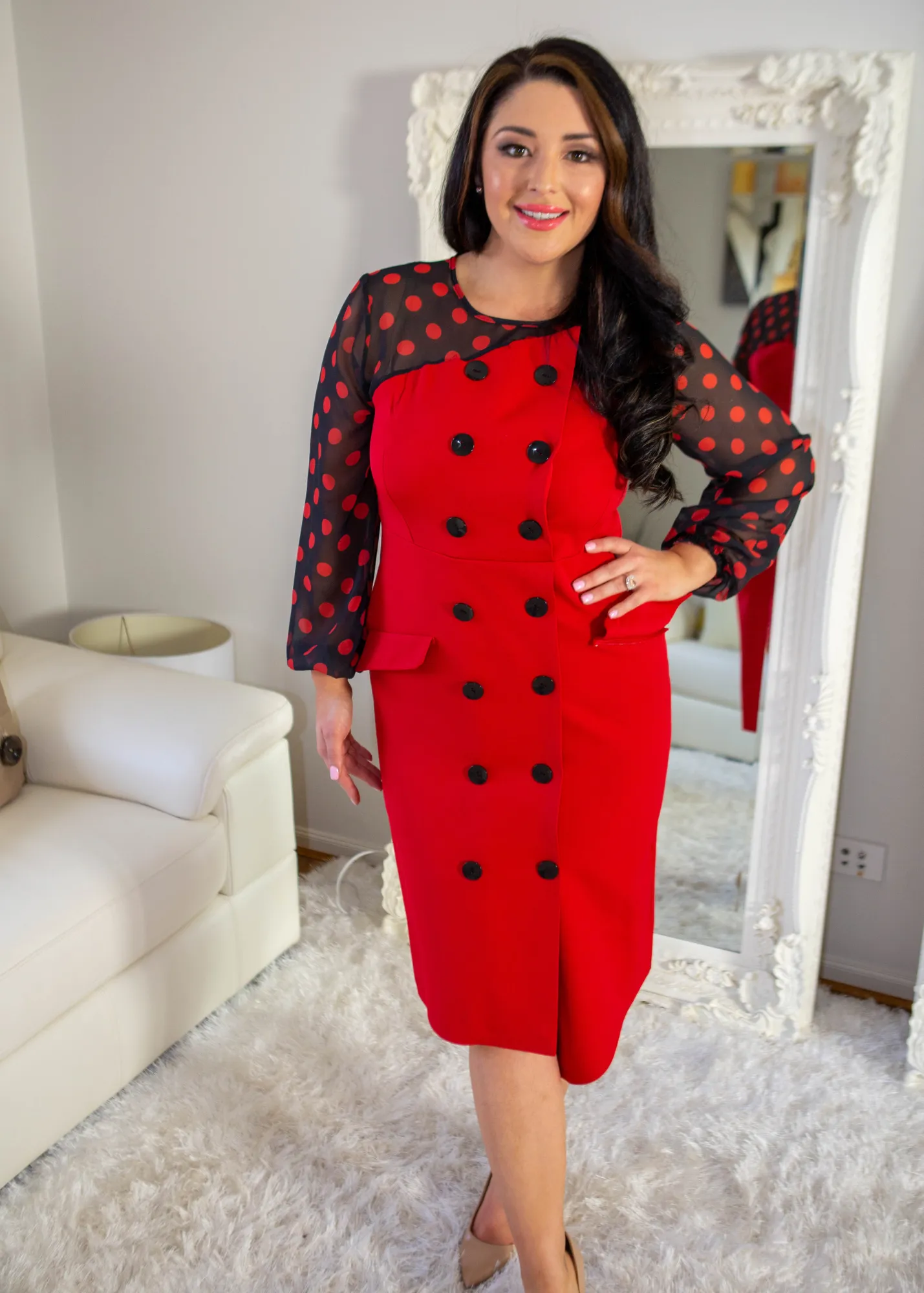 Jessica Button Red Polka Dot Dress