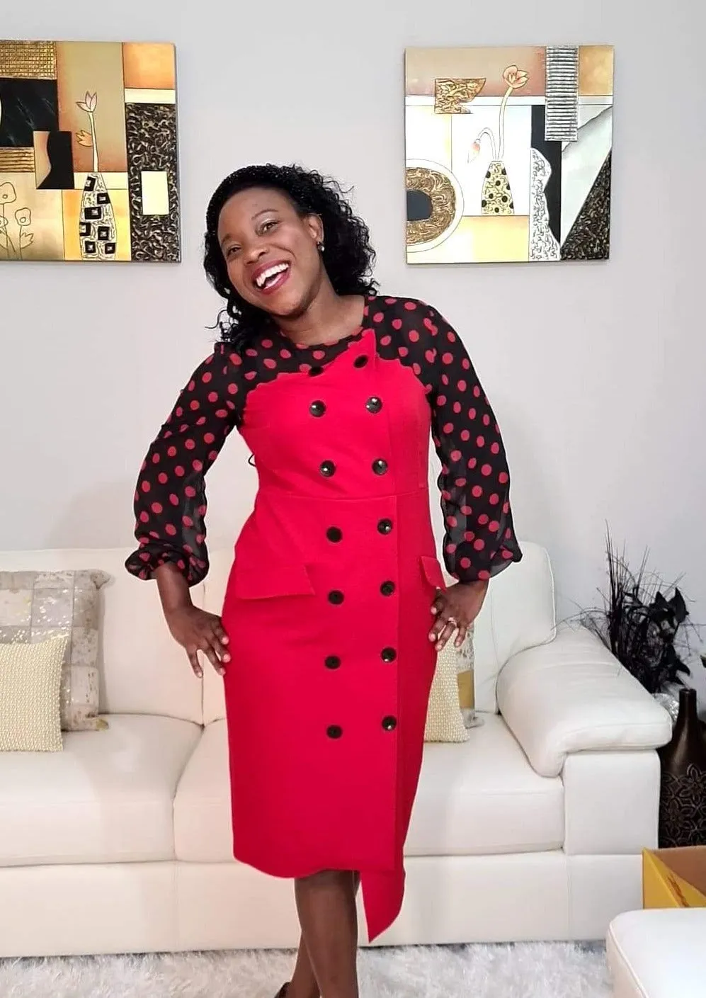 Jessica Button Red Polka Dot Dress