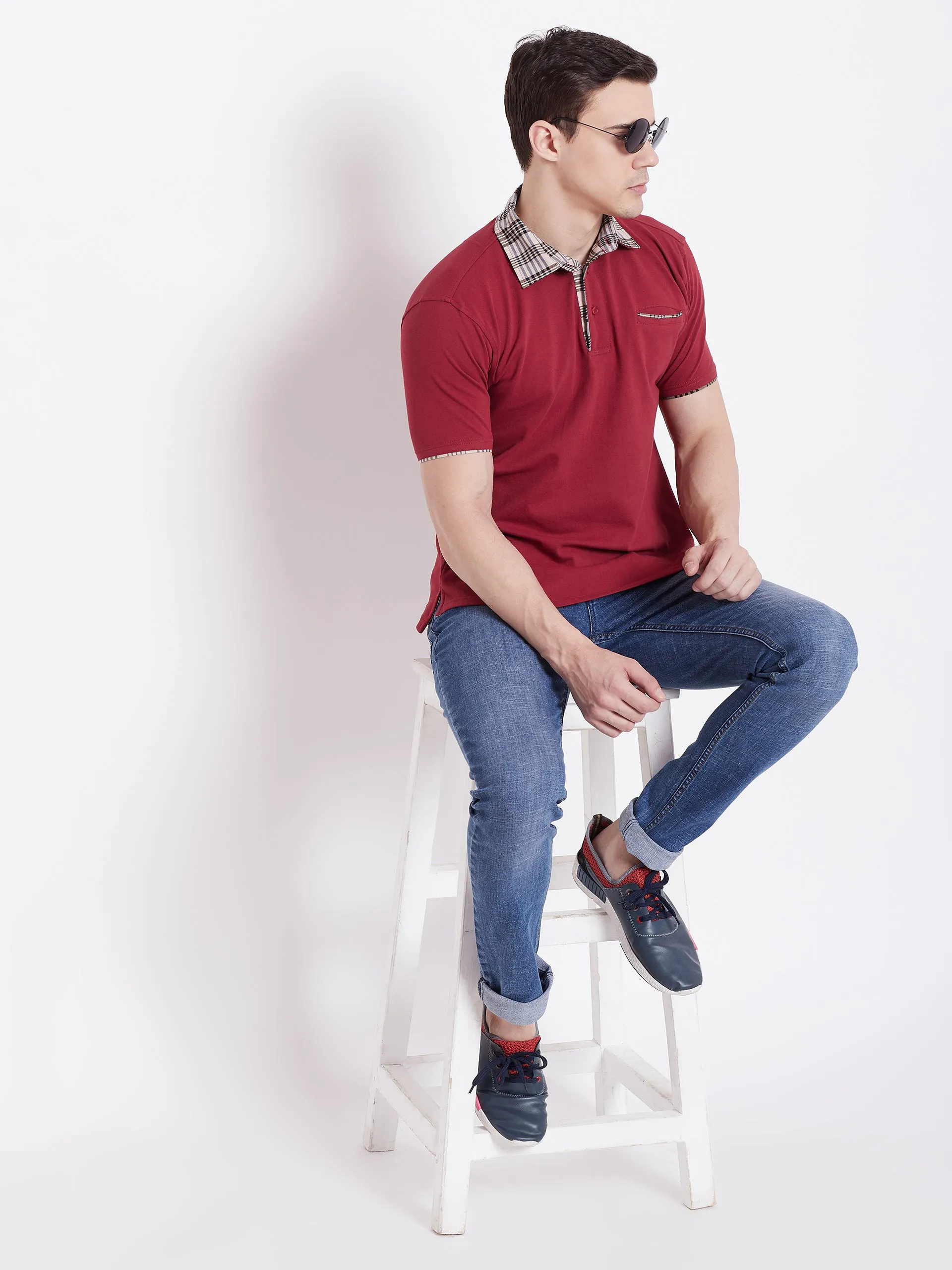 JUMP USA Men Red Solid Polo T-shirts