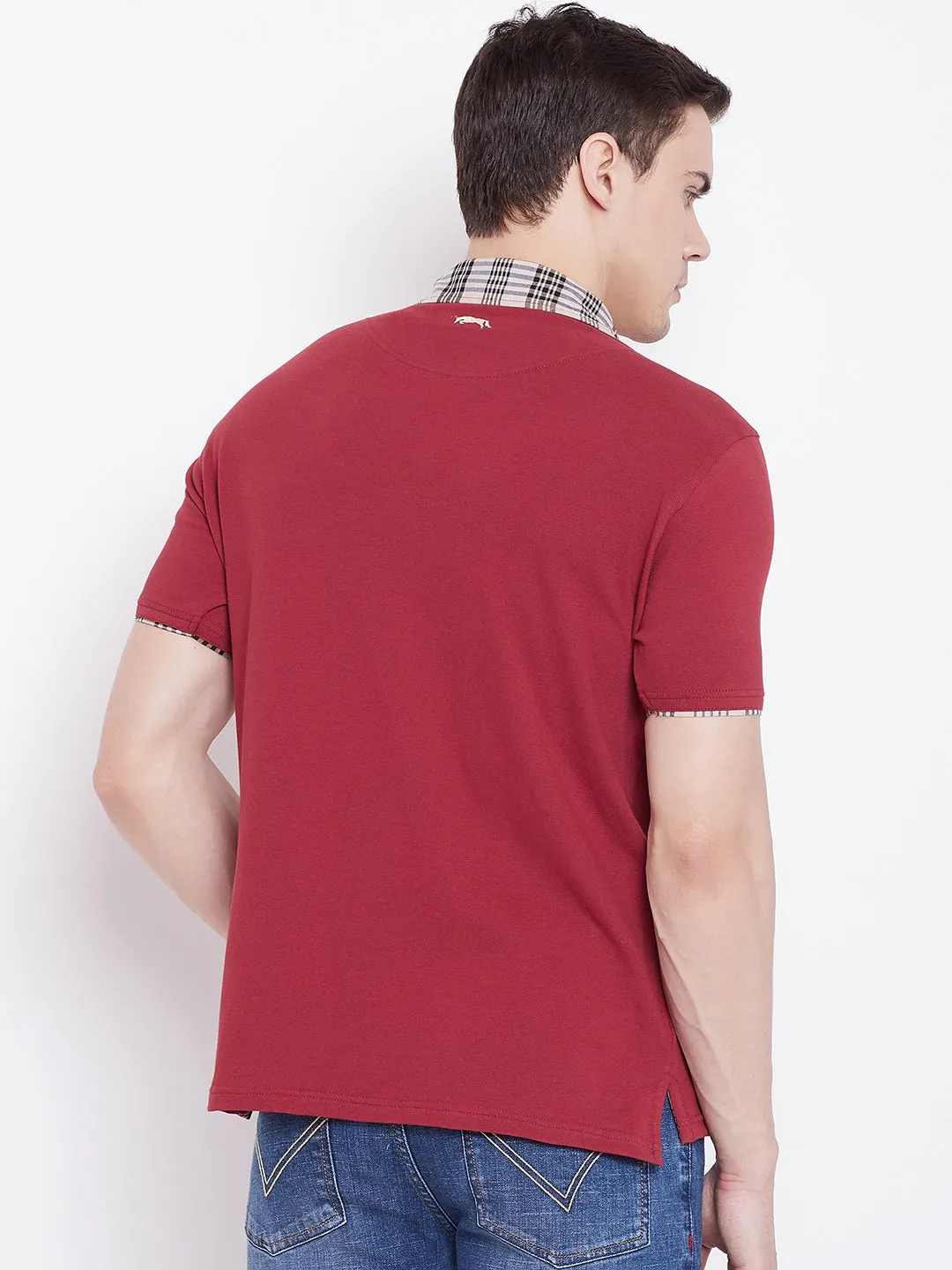 JUMP USA Men Red Solid Polo T-shirts