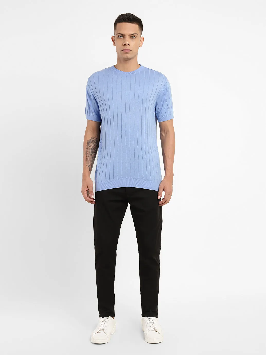 Men's Self Design Crew Neck T-shirt