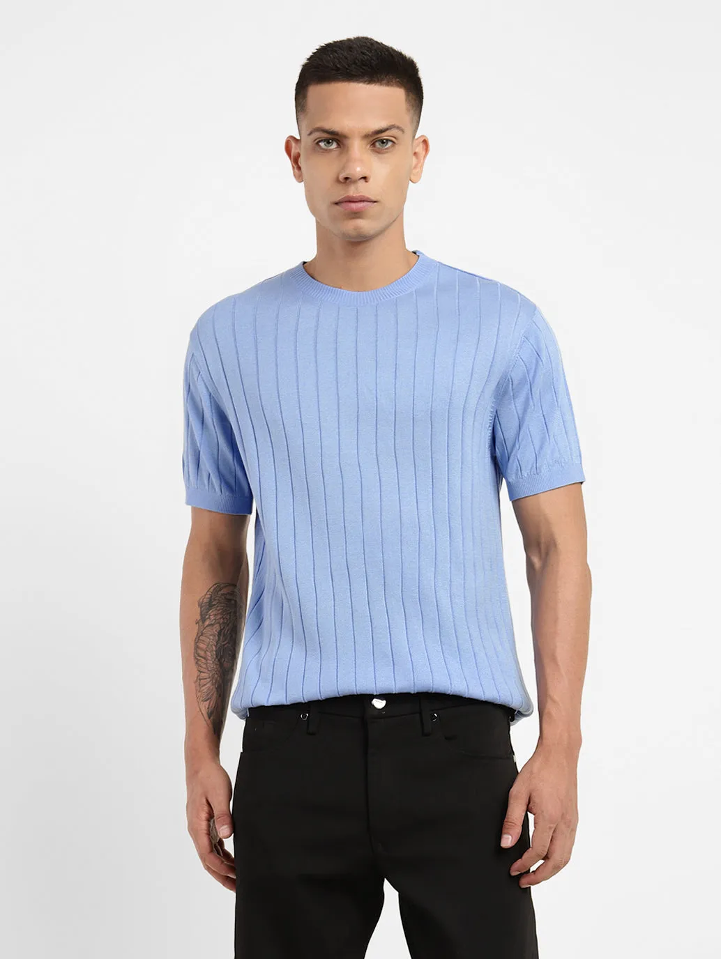 Men's Self Design Crew Neck T-shirt