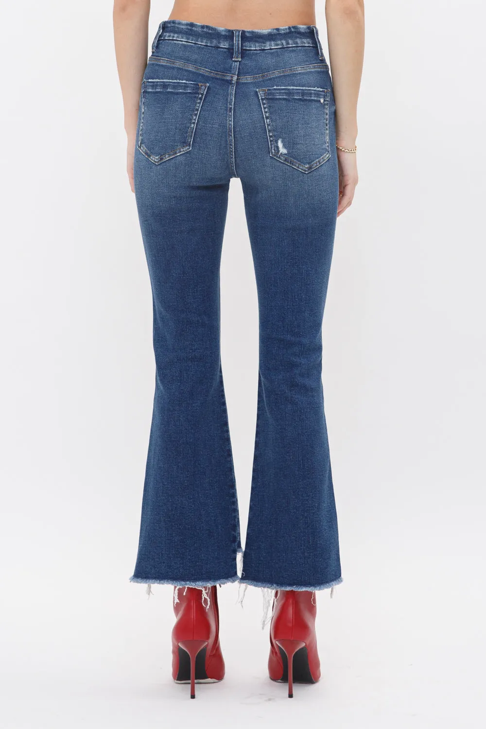 Mica Denim - Dolcetto High Rise Crop Flare Button with Step Hem Jeans - MDP-F148