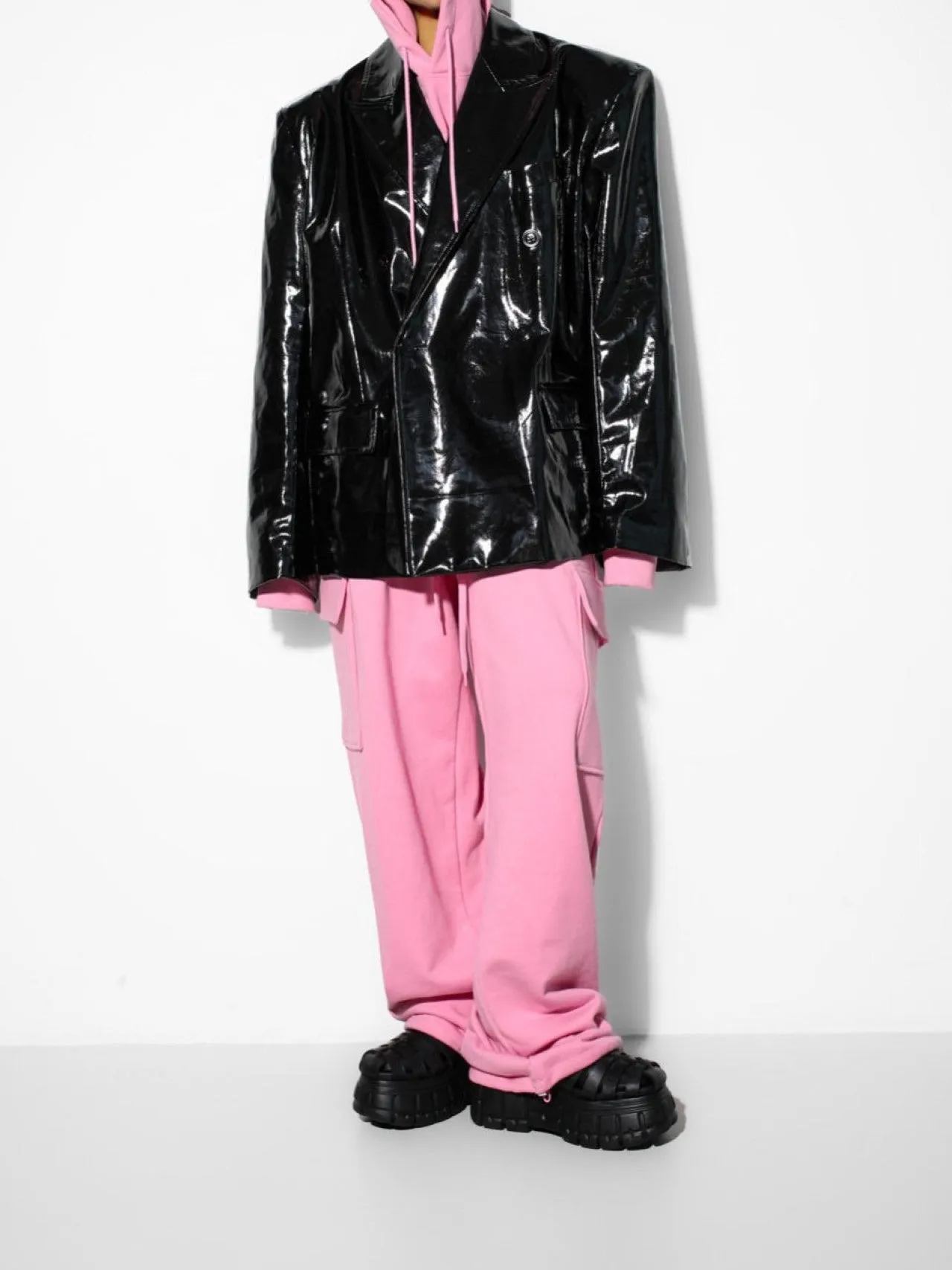 PATENT LEATHER OVERSIZED DOUBLE BREASTED BLAZER