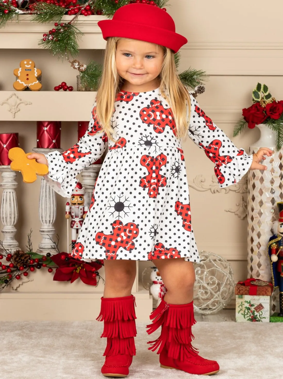 Polka Dot Gingerbread Print Dress