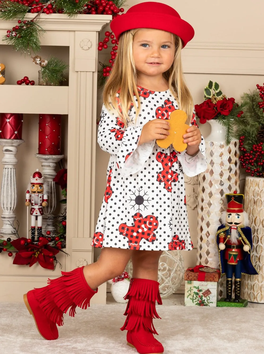 Polka Dot Gingerbread Print Dress