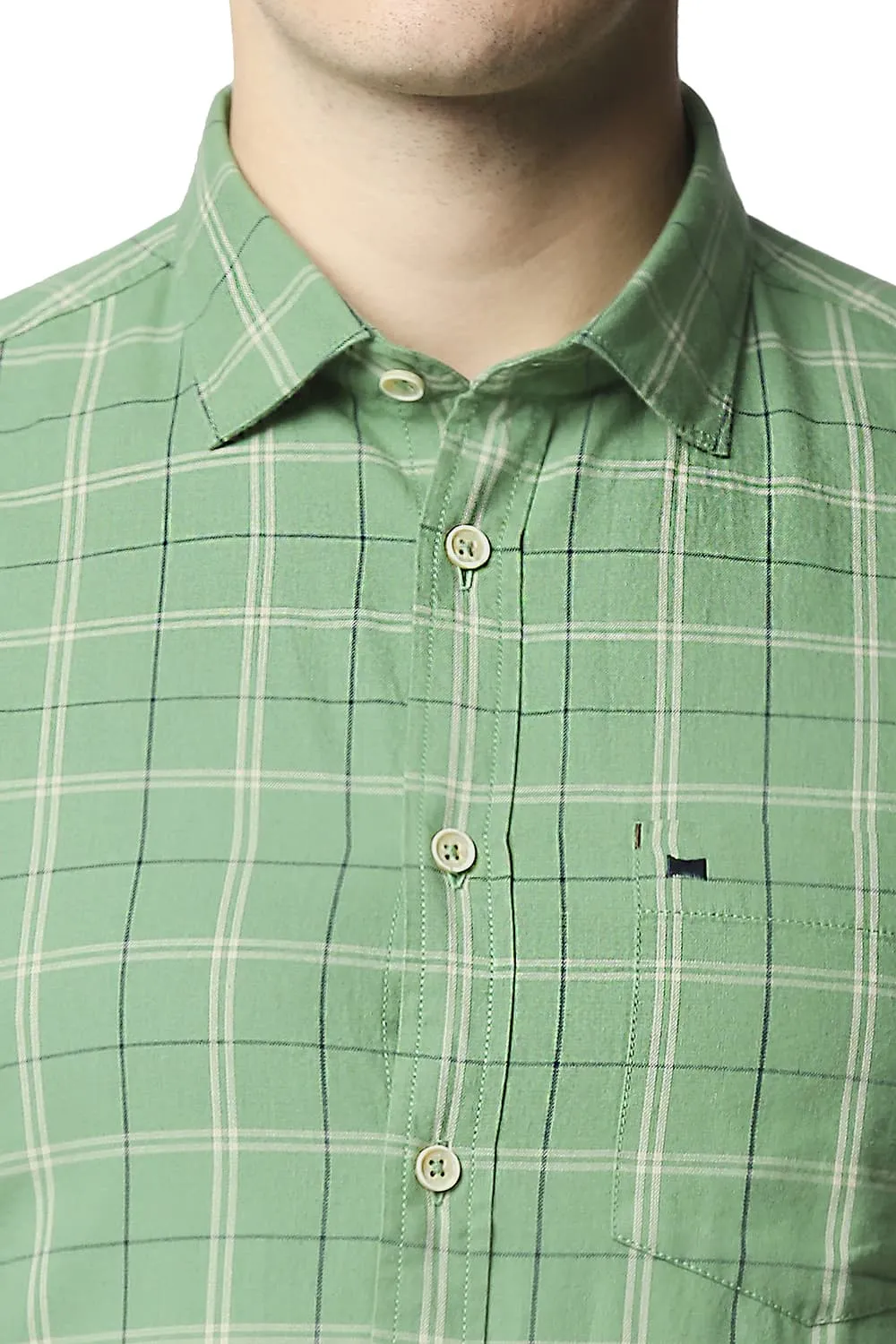 Slim Fit Twill Checks Halfsleeves Shirt