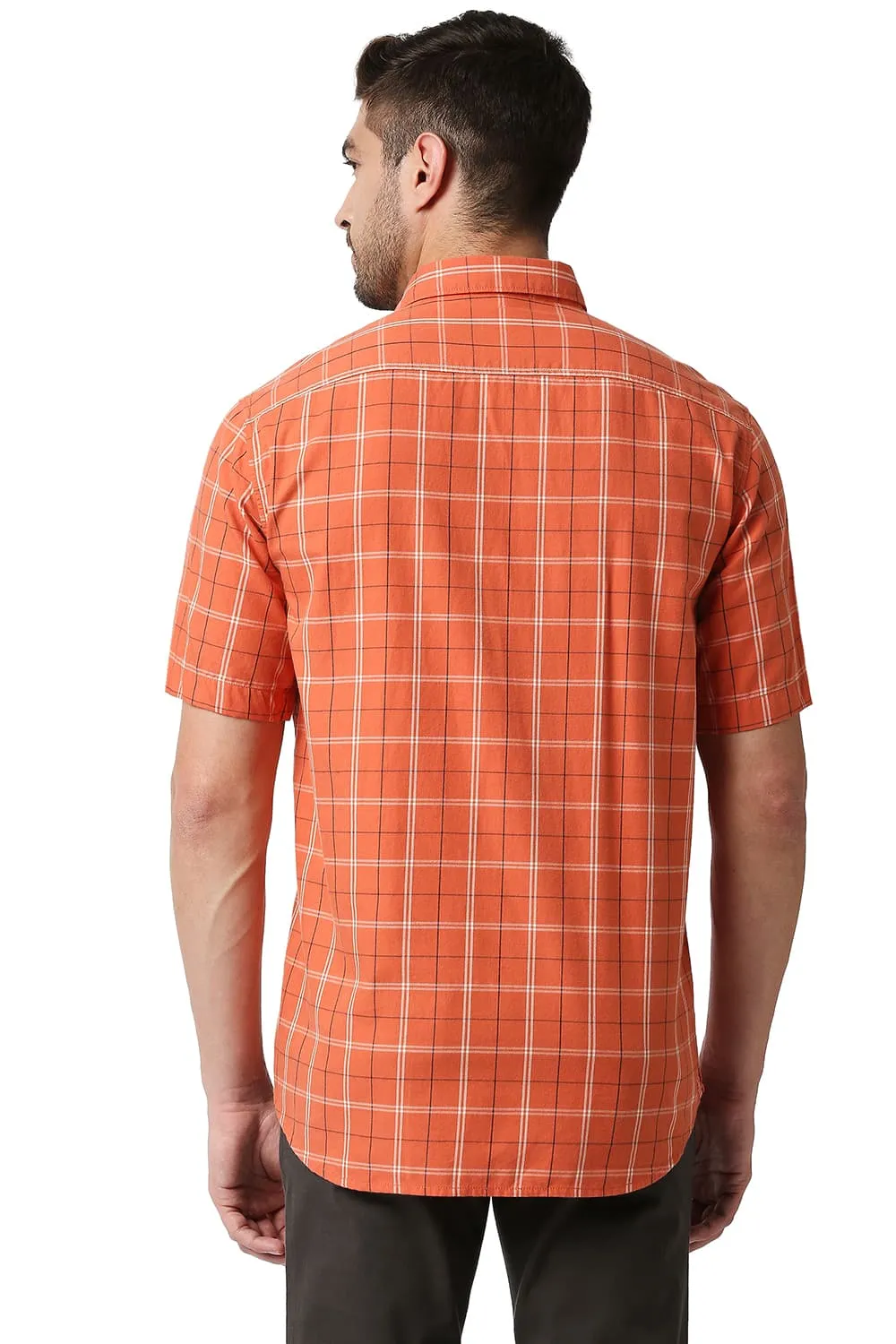 Slim Fit Twill Checks Halfsleeves Shirt