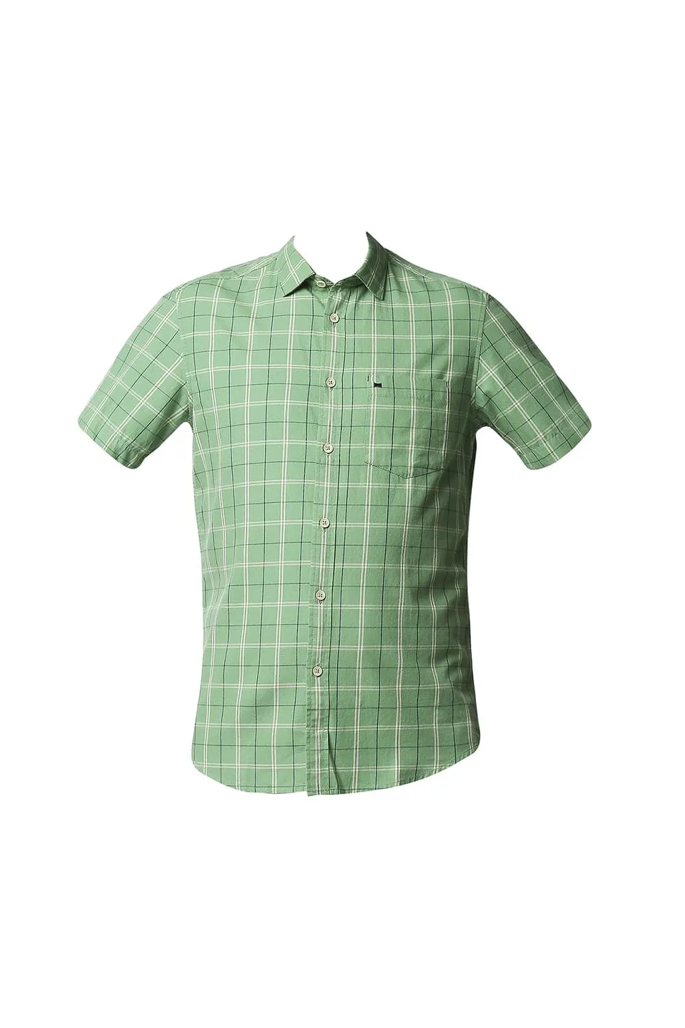 Slim Fit Twill Checks Halfsleeves Shirt