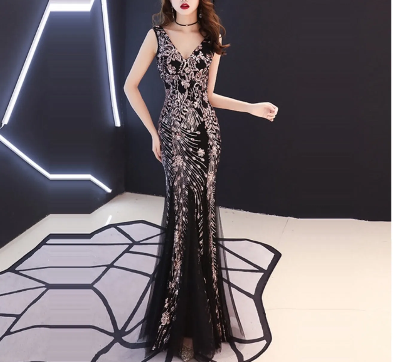 “Sofia” PEACOCK SEQUINS ELEGANT MERMAID TULLE FORMAL EVENING DRESS