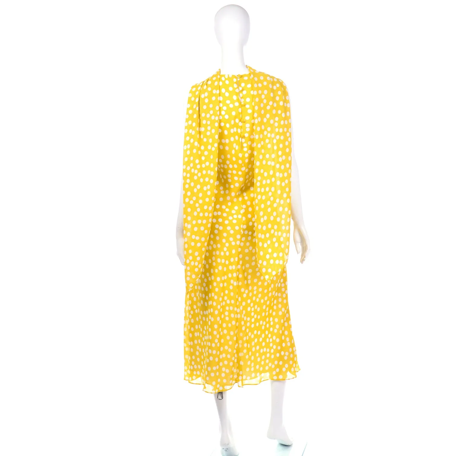 Vintage Chetta B Yellow Print 1990s Dress with Attached Scarf