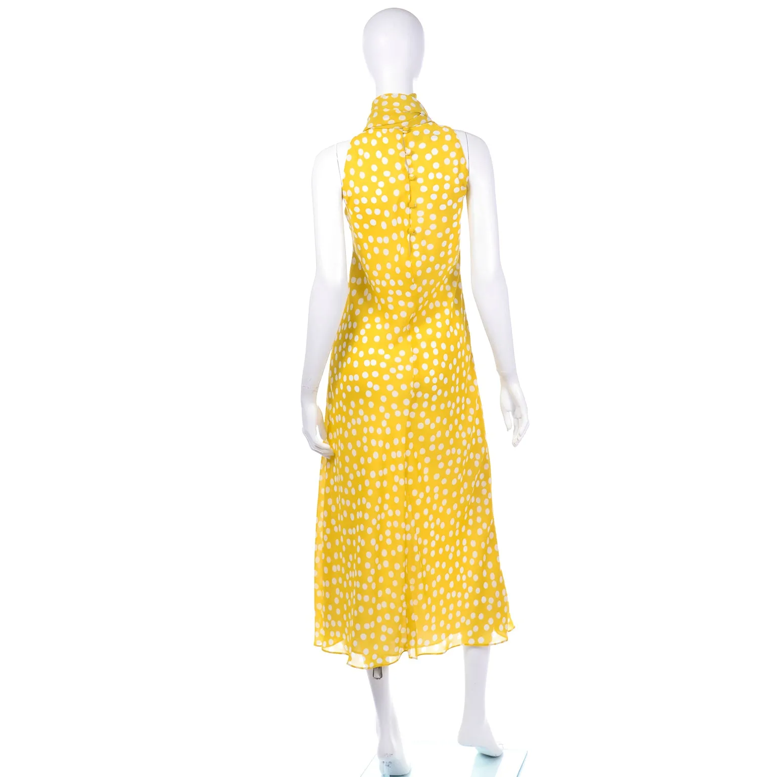 Vintage Chetta B Yellow Print 1990s Dress with Attached Scarf