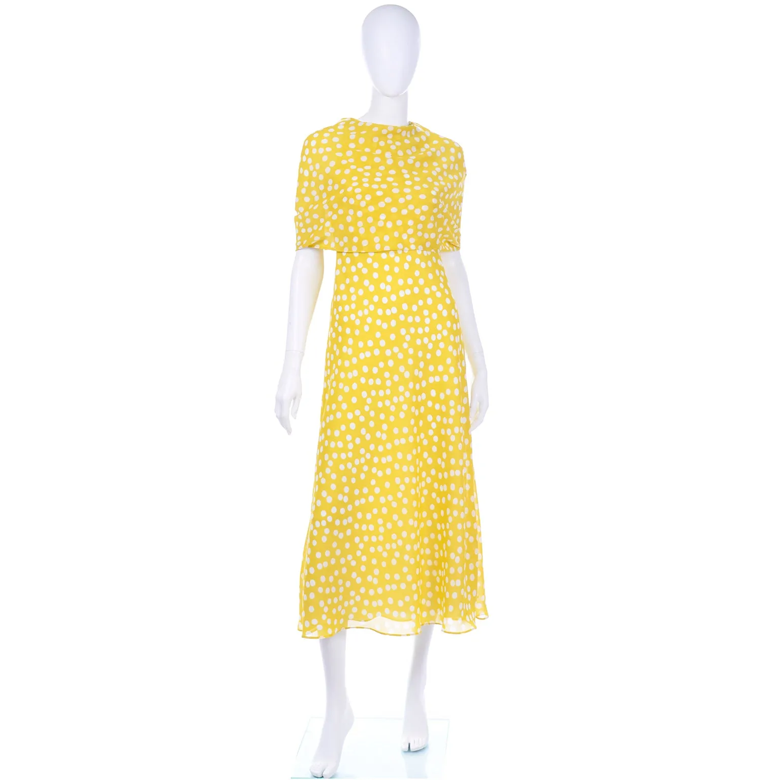 Vintage Chetta B Yellow Print 1990s Dress with Attached Scarf