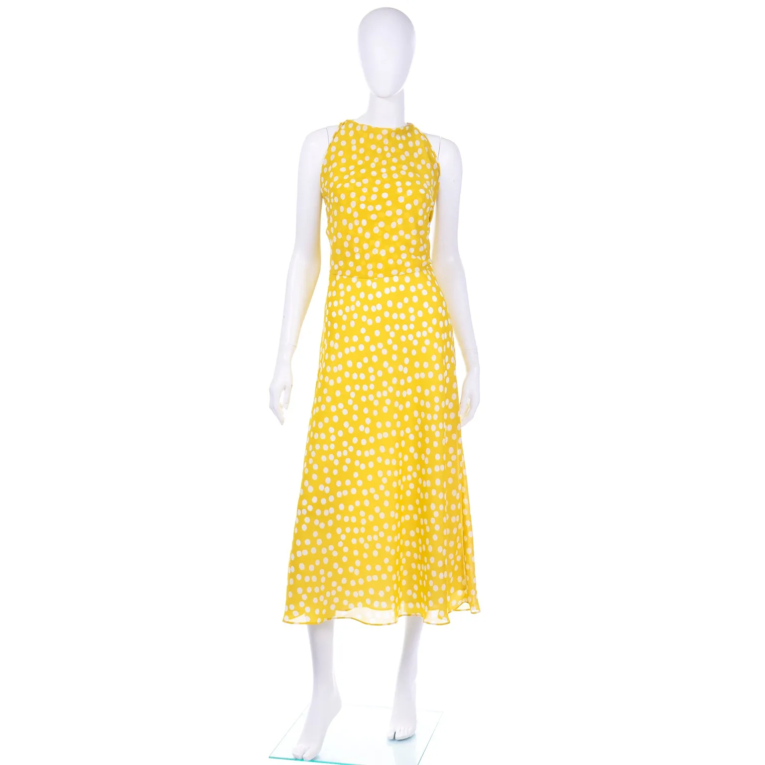 Vintage Chetta B Yellow Print 1990s Dress with Attached Scarf