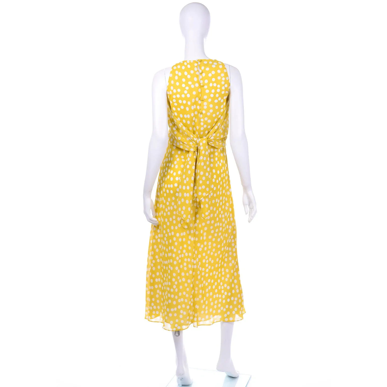 Vintage Chetta B Yellow Print 1990s Dress with Attached Scarf