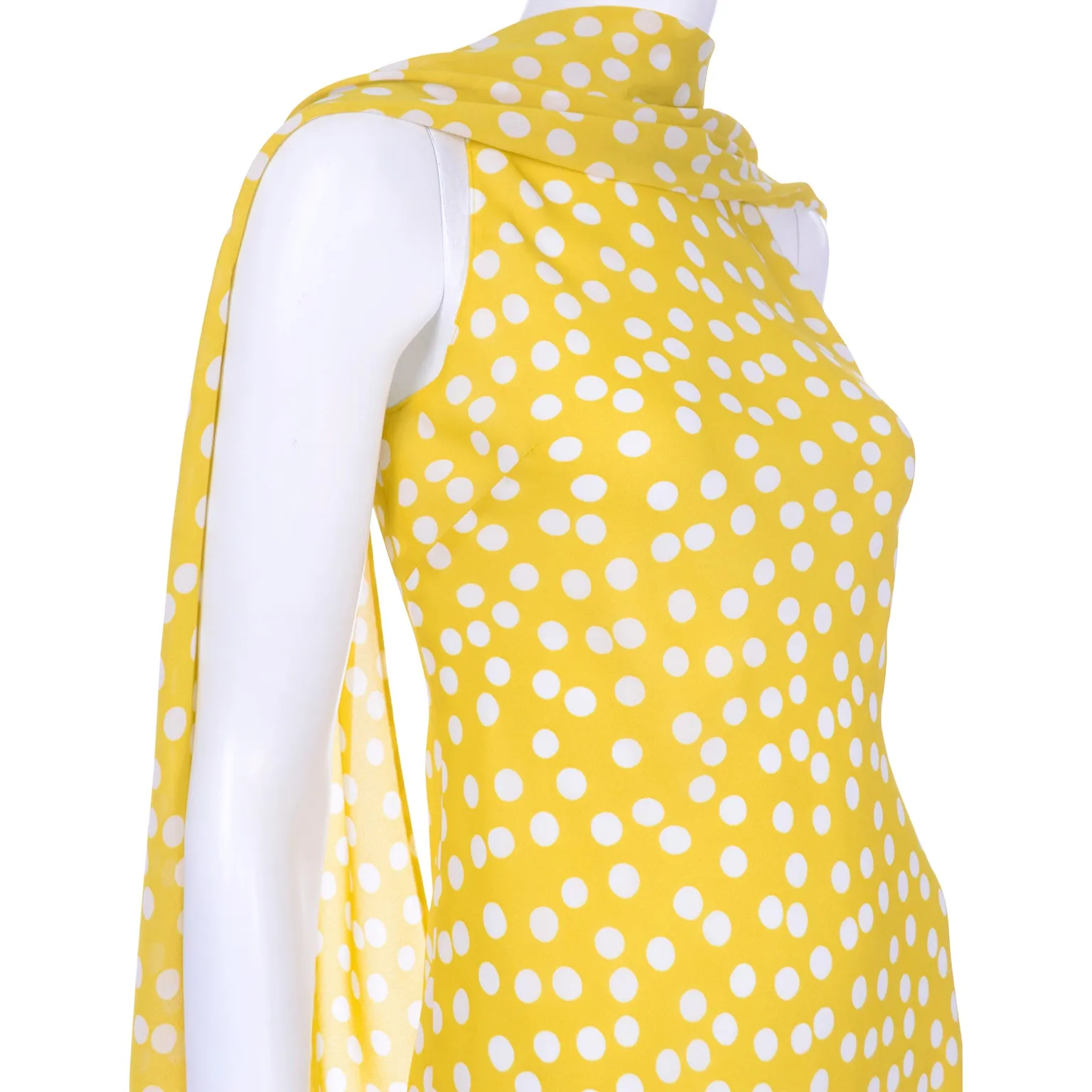 Vintage Chetta B Yellow Print 1990s Dress with Attached Scarf
